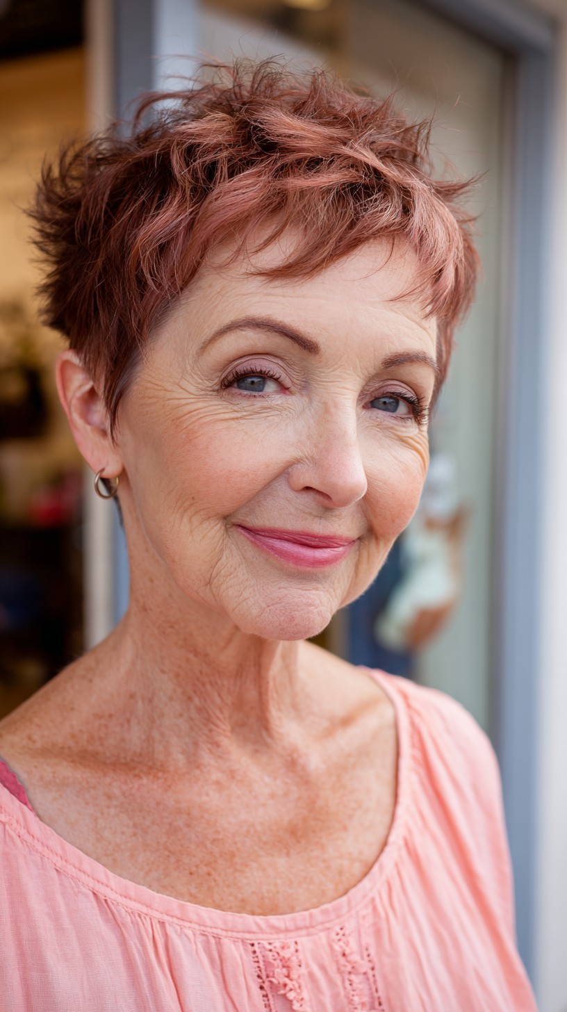 Warm Copper Spiky Pixie for Fine Hair