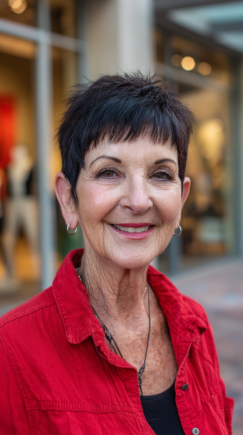 Bold Black Textured Pixie for Stylish Grandmas