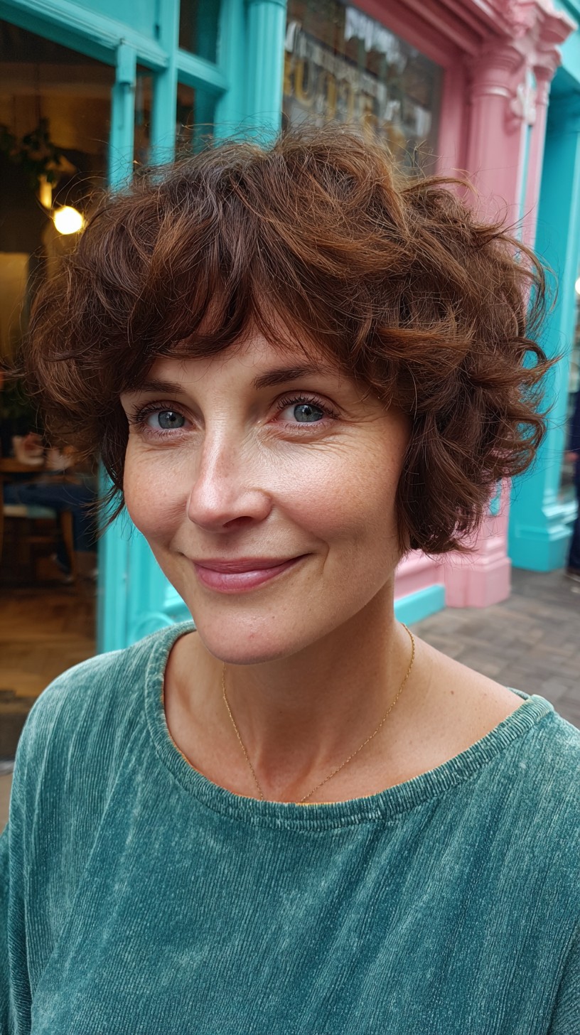 Brunette Wavy Bob with Voluminous Curls