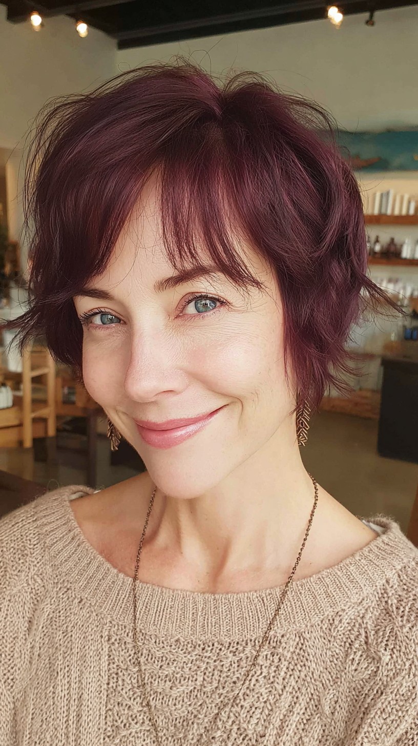 Burgundy Bob with Swoopy Layers