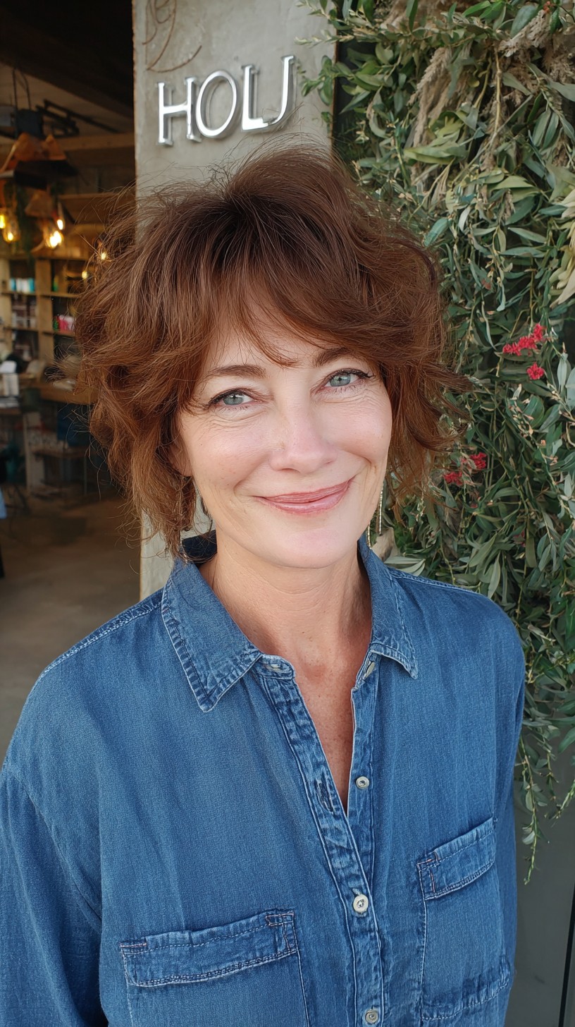 Casual Copper Tousled Bob with Natural Waves