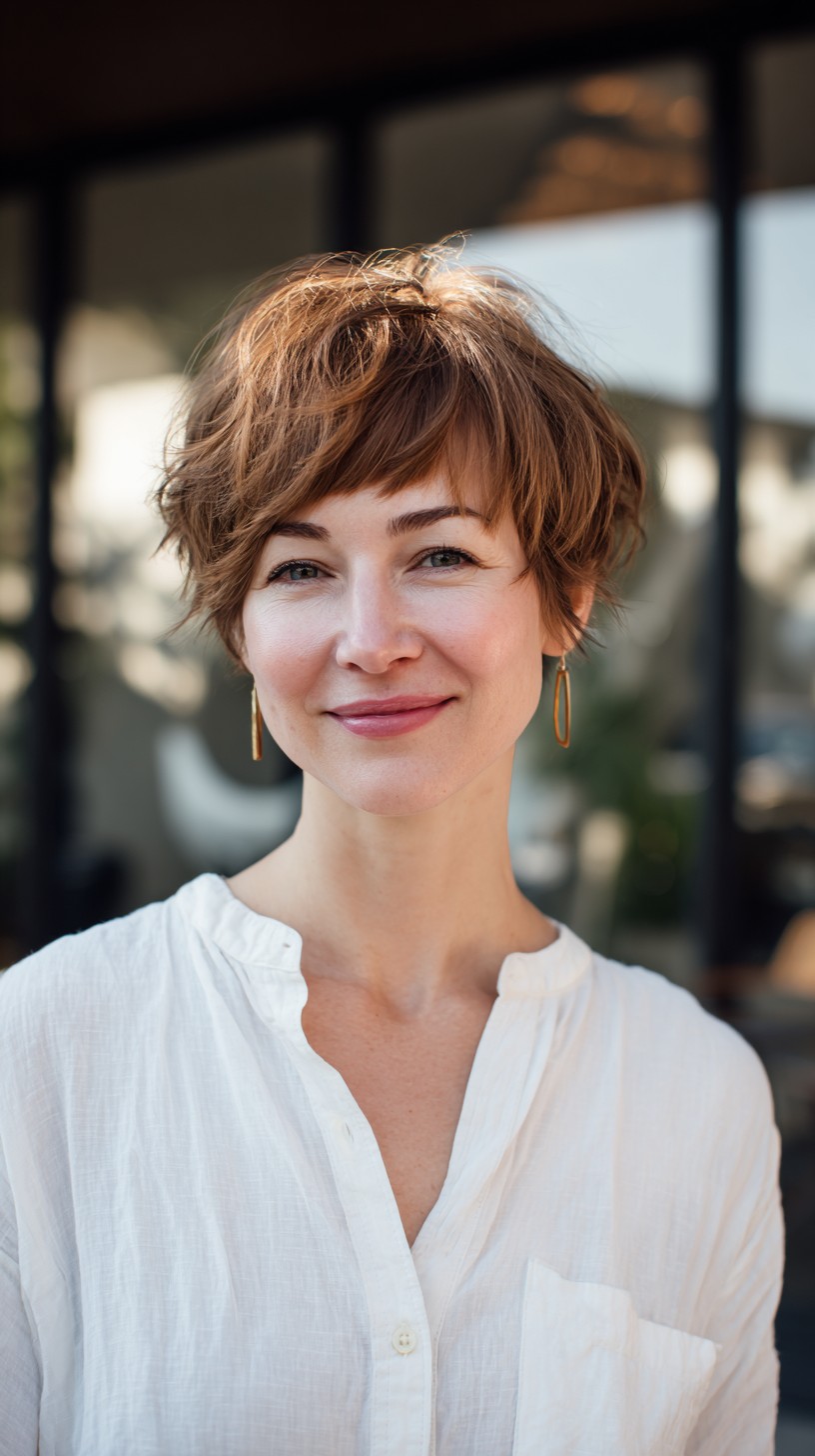 Charming Caramel Tousled Pixie for Women Over 40