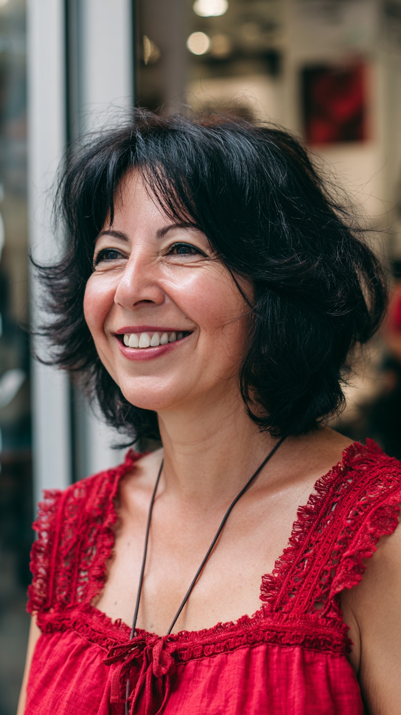 Chic Ebony Tousled Bob for Women Over 50
