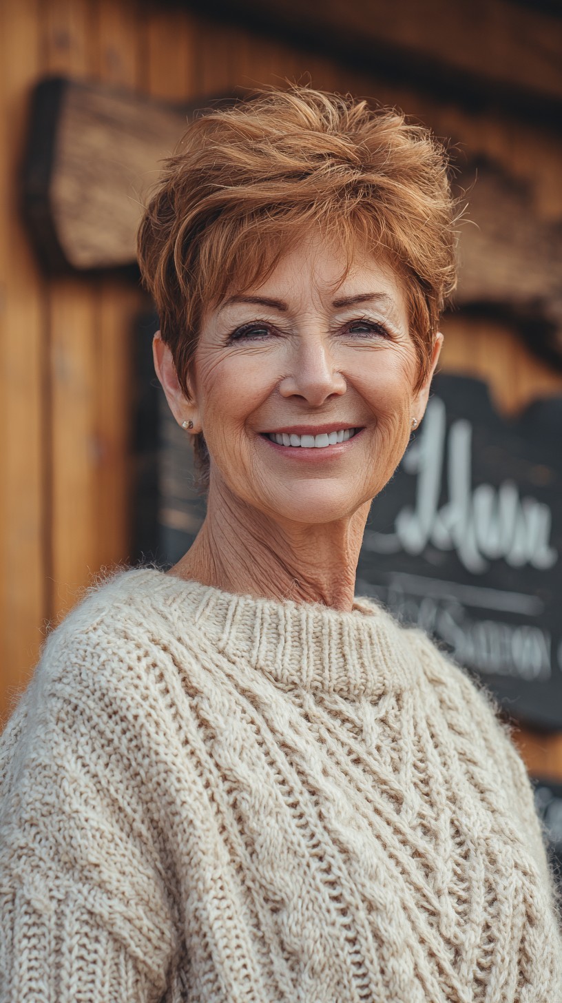 Copper-Toned Tousled Mini Pixie for Vibrant Seniors