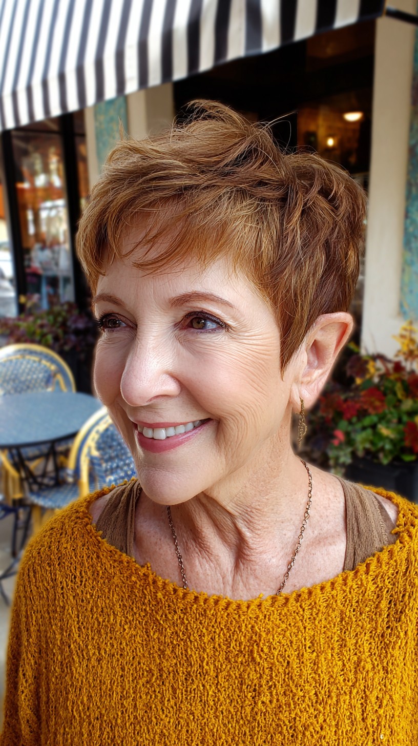 Dynamic Caramel Tapered Pixie with Textured Top