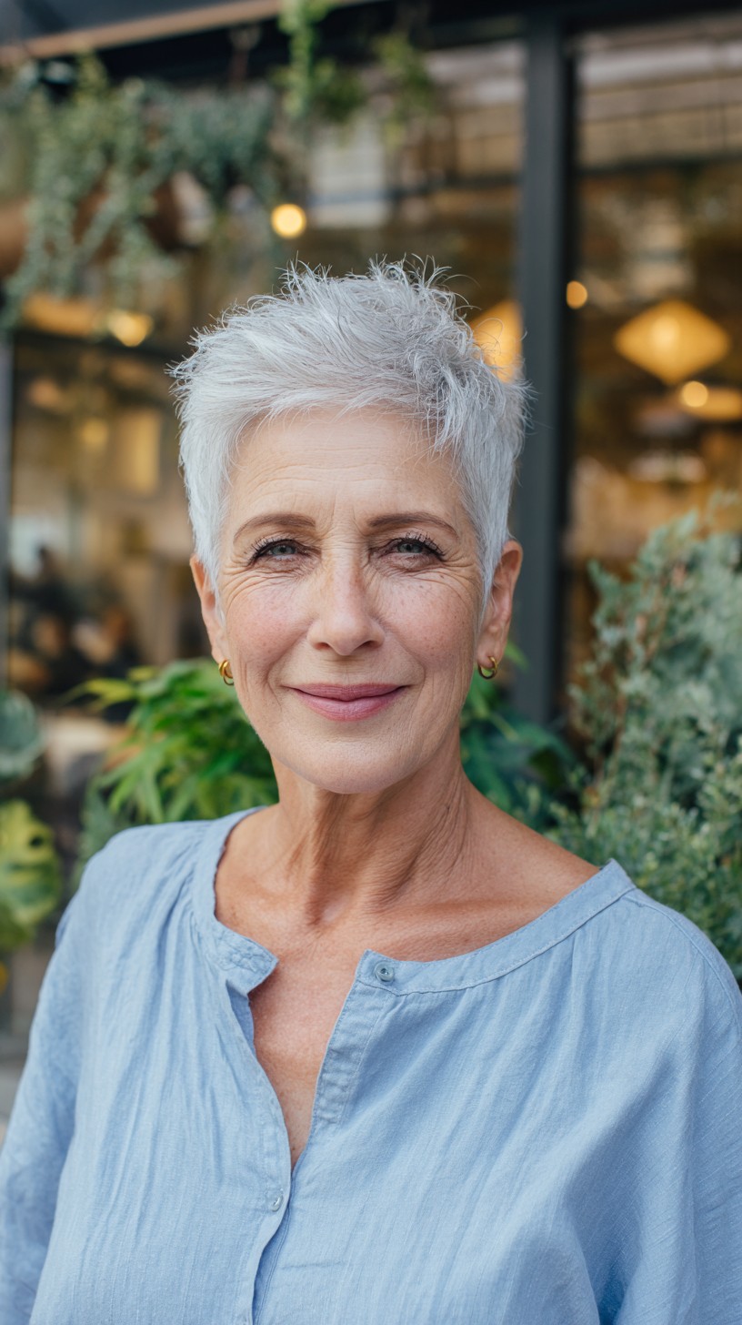 Effortlessly Voluminous Salt-and-Pepper Pixie Cut