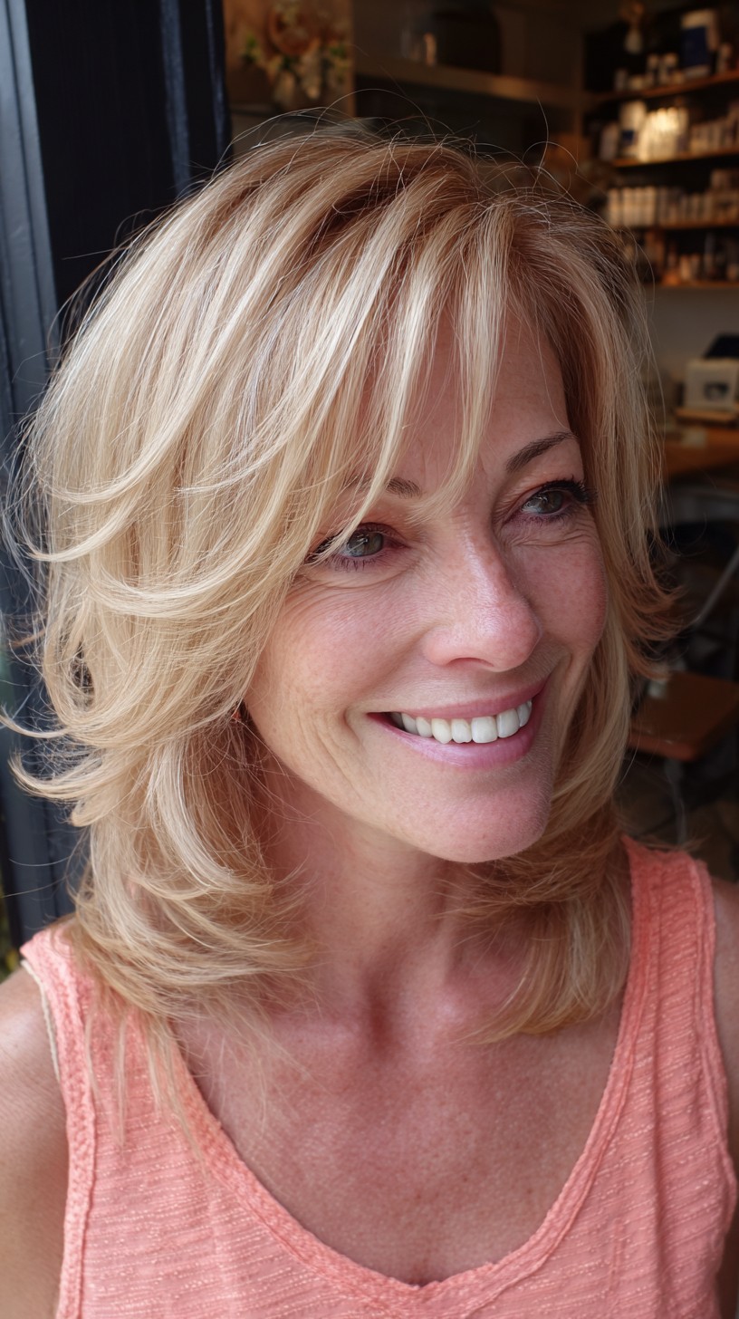 Golden Blonde Layered Bob for Mature Women