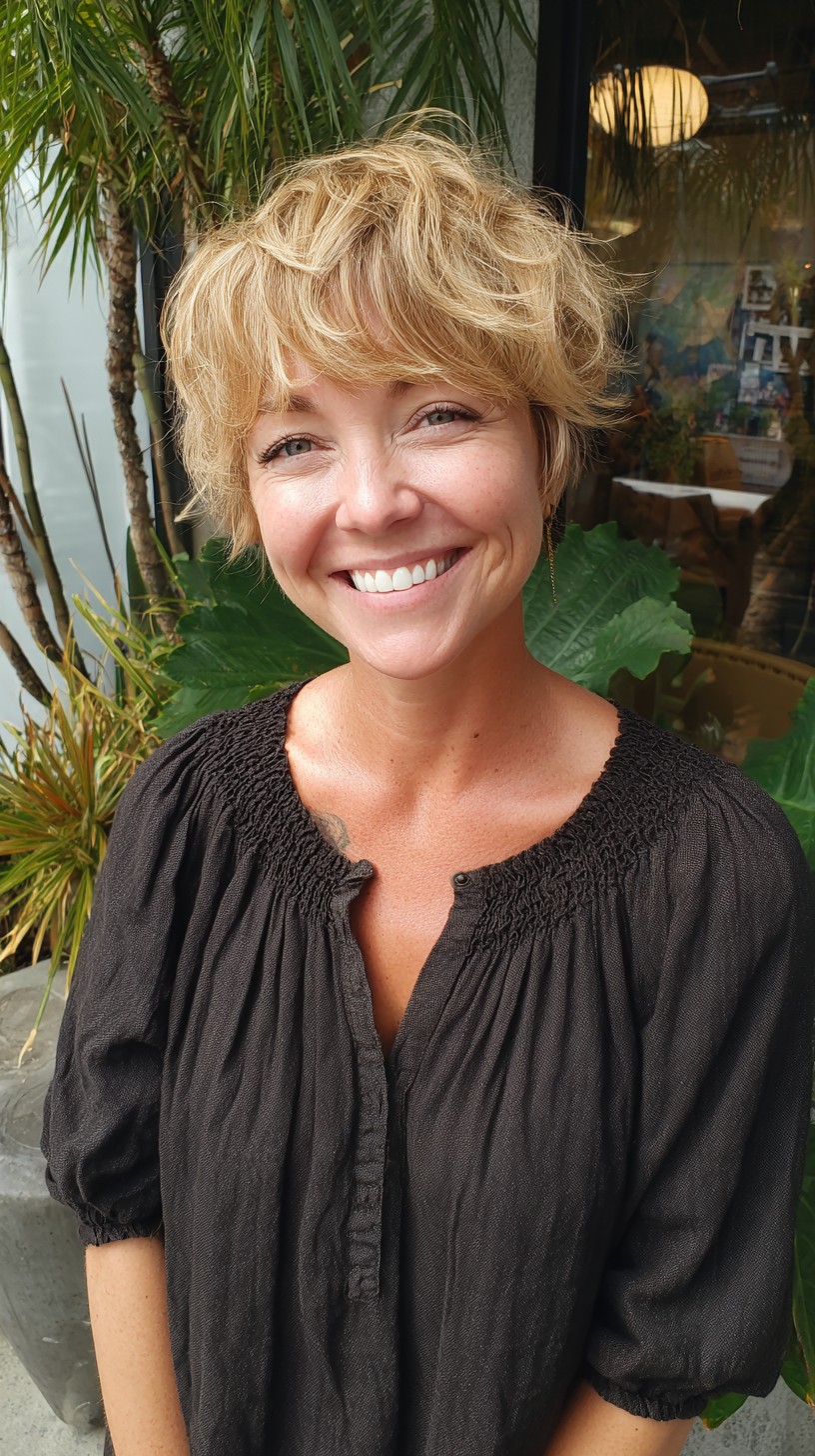 Golden Blonde Tousled Layers for Mature Skin