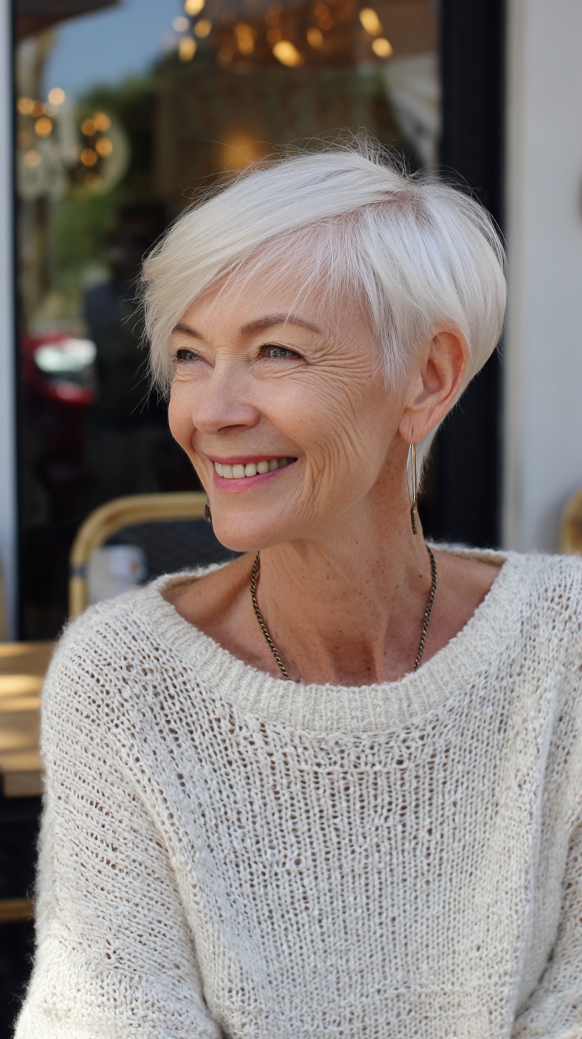 Ivory Sleek Side-Swept Pixie for Mature Women