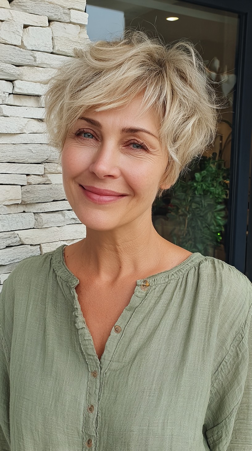 Light Ash Blonde Textured Crop with Soft Bangs