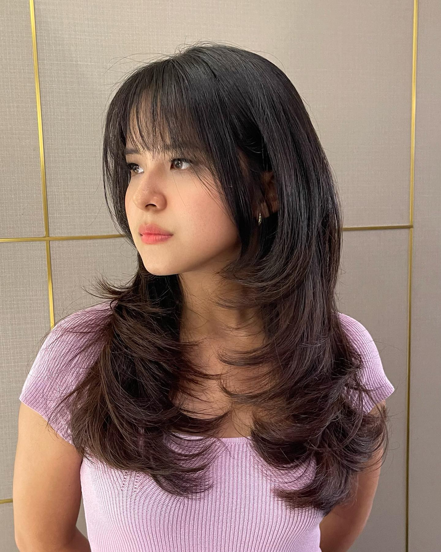 Modern Layered Cut with Soft 90s Wispy Bangs
