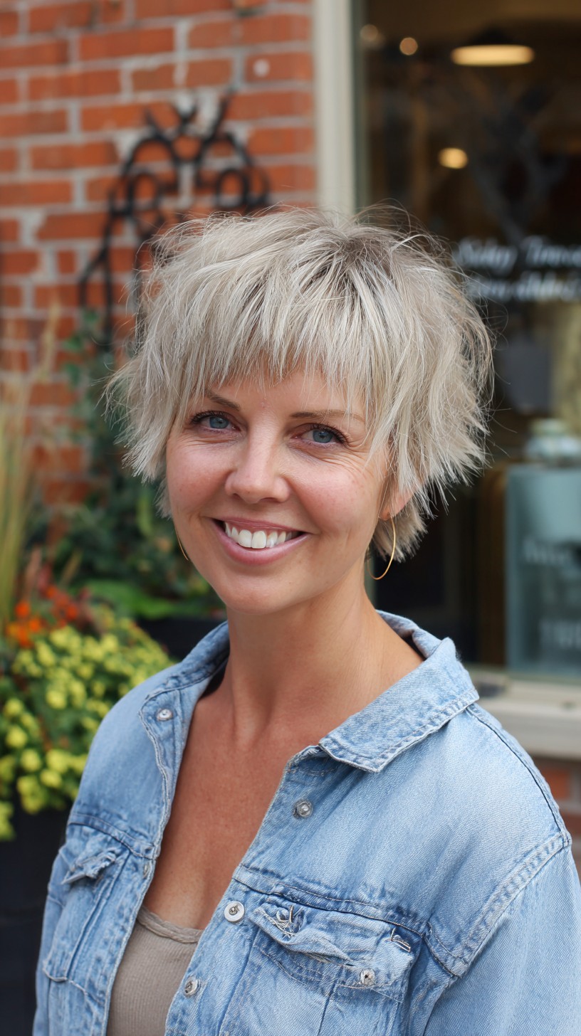 Playful Platinum Textured Shag for Women Over 40