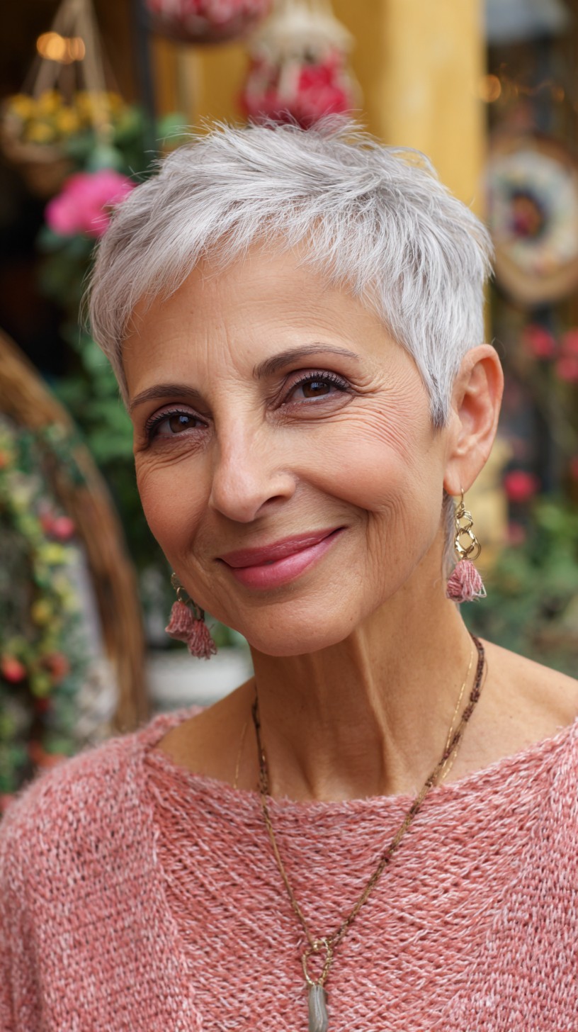 Refined Silver Layered Pixie with Textured Waves