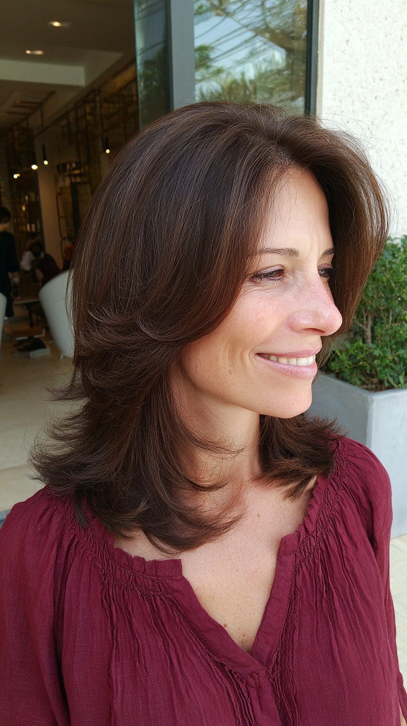 Rich Chestnut Shoulder-Length Layered Cut