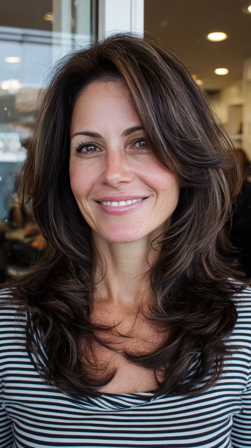 Rich Espresso Layers with Soft Face-Framing Highlights