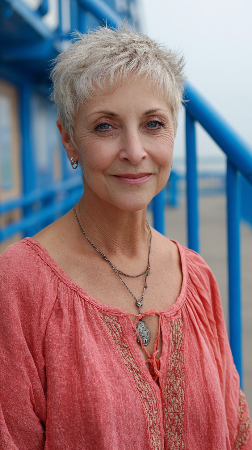 Silver Whisper-Soft Textured Pixie with Defined Edges