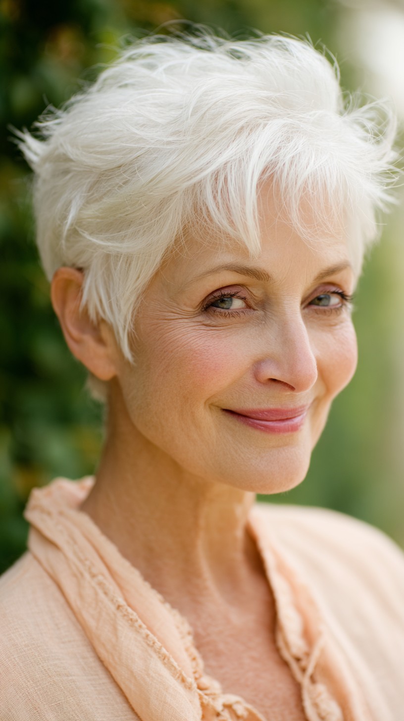 Soft Textured White Pixie for Elegant Grandmas