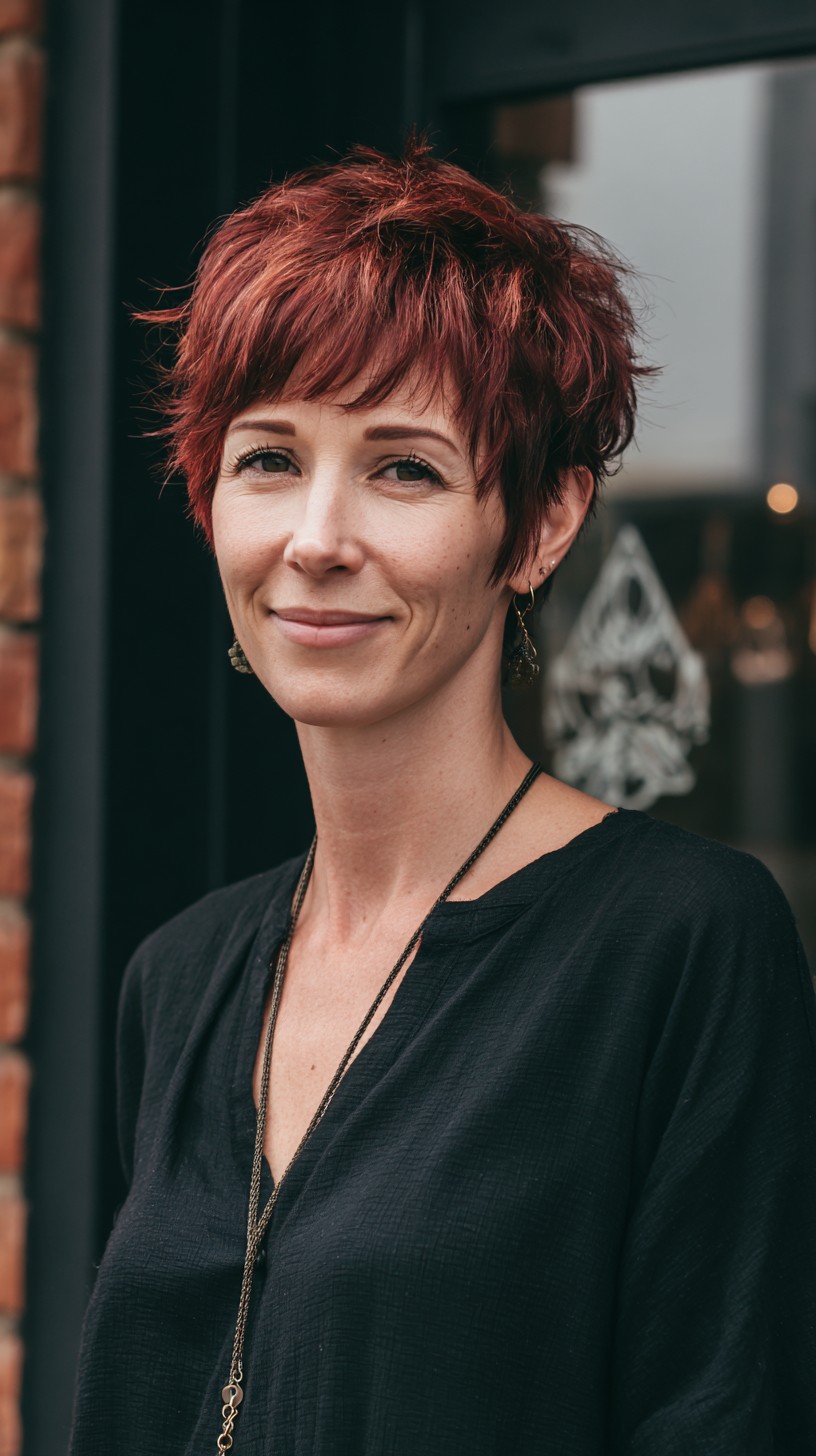Vibrant Auburn Textured Shag for Women Over 40
