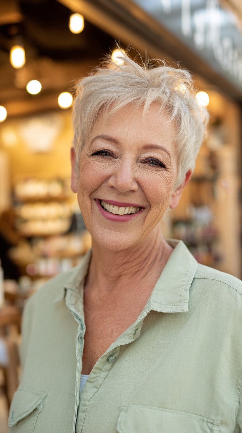 Vibrant Silver Textured Mini Pixie with Lifted Layers