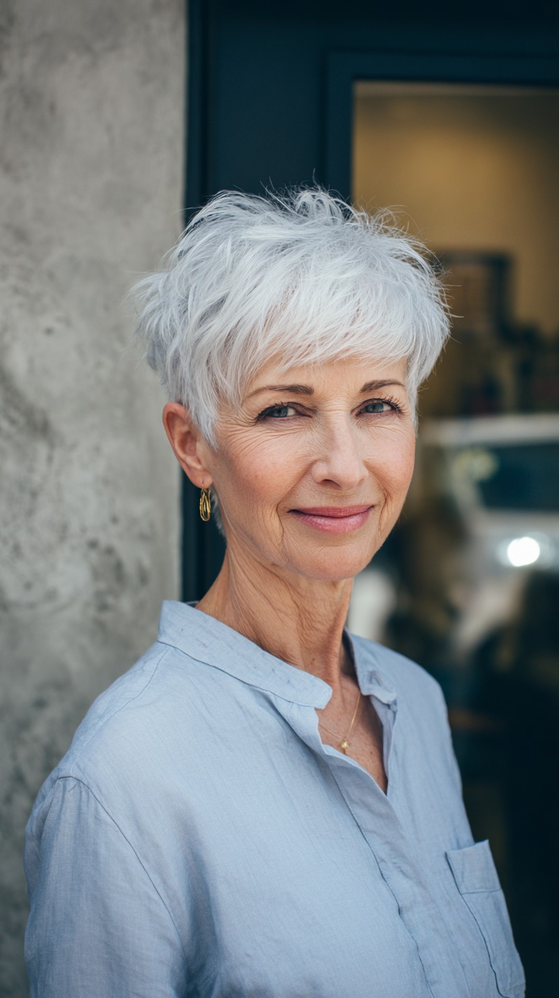 Whimsical White Textured Pixie for Graceful Aging