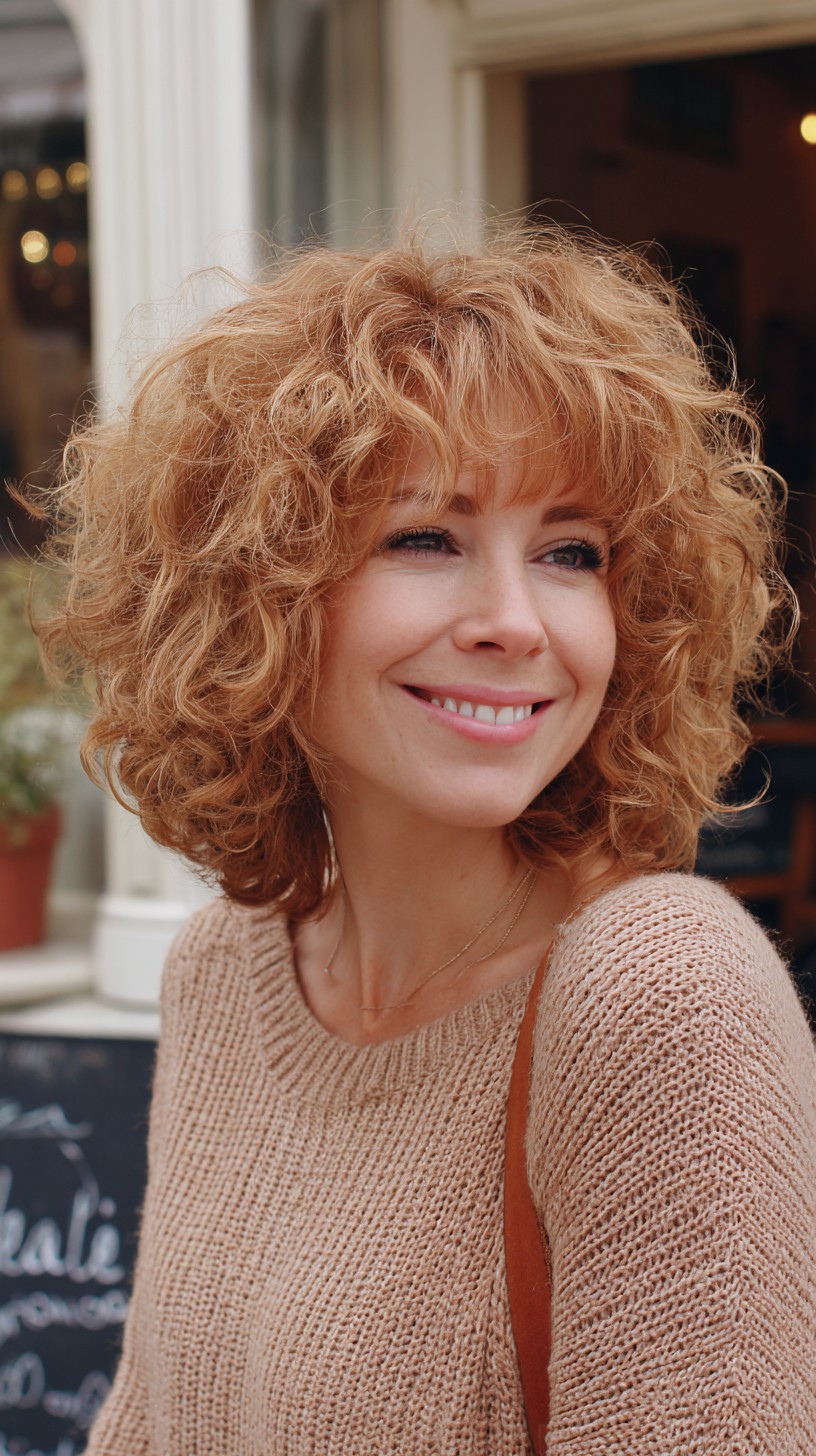 Bouncy Caramel Curly Bob for Fine Texture