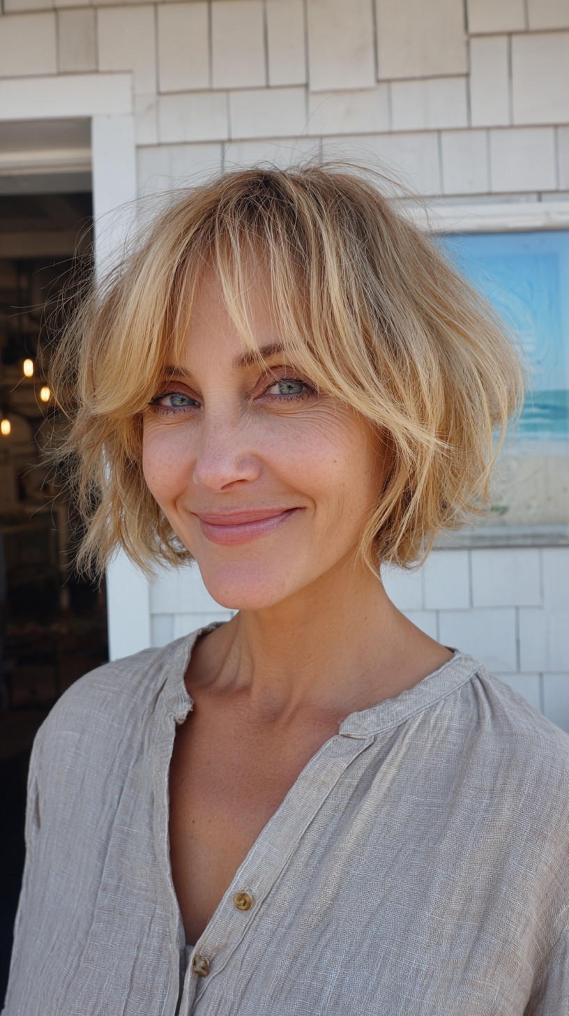 Breezy Blonde Bob with Light Curtain Bangs