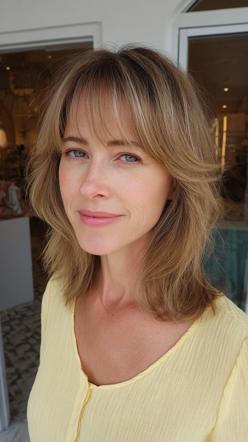 Breezy Blonde Shag with Light Layers and Soft Bangs