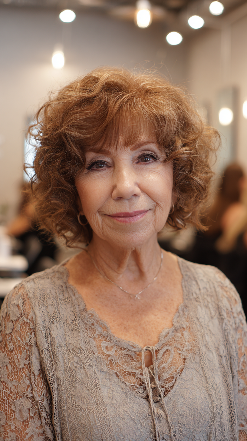 Chic Short Curly Cut with Soft Highlights