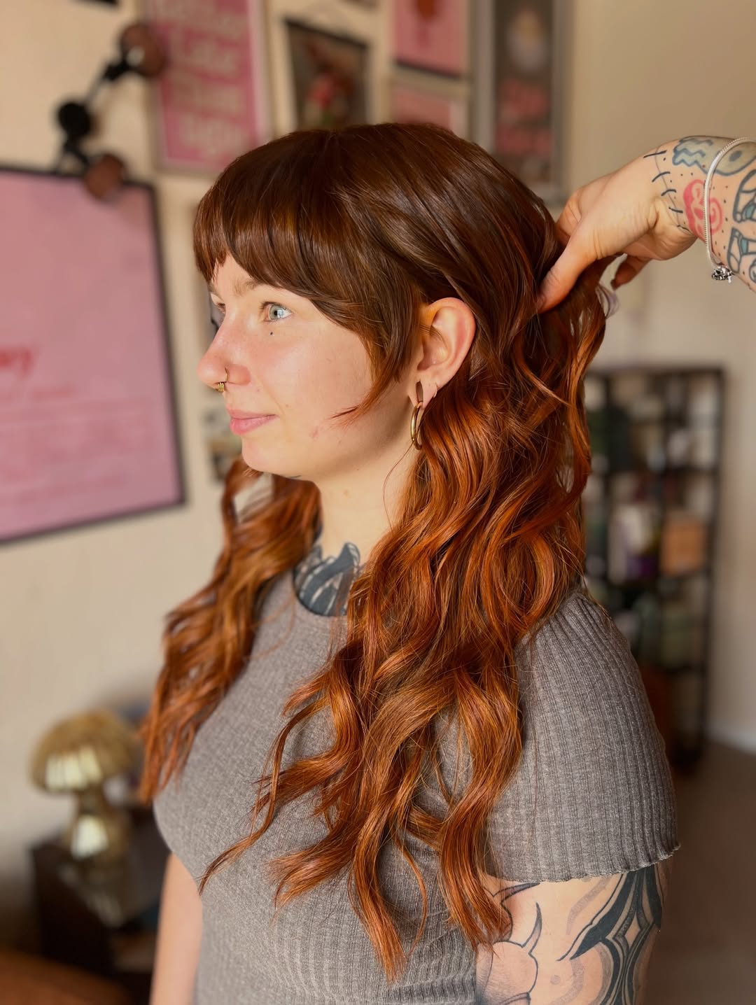 Copper Cascade with Swooping Bangs