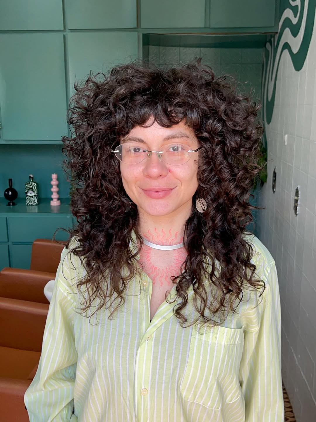 Curly Chestnut Shag with Bold Fringe