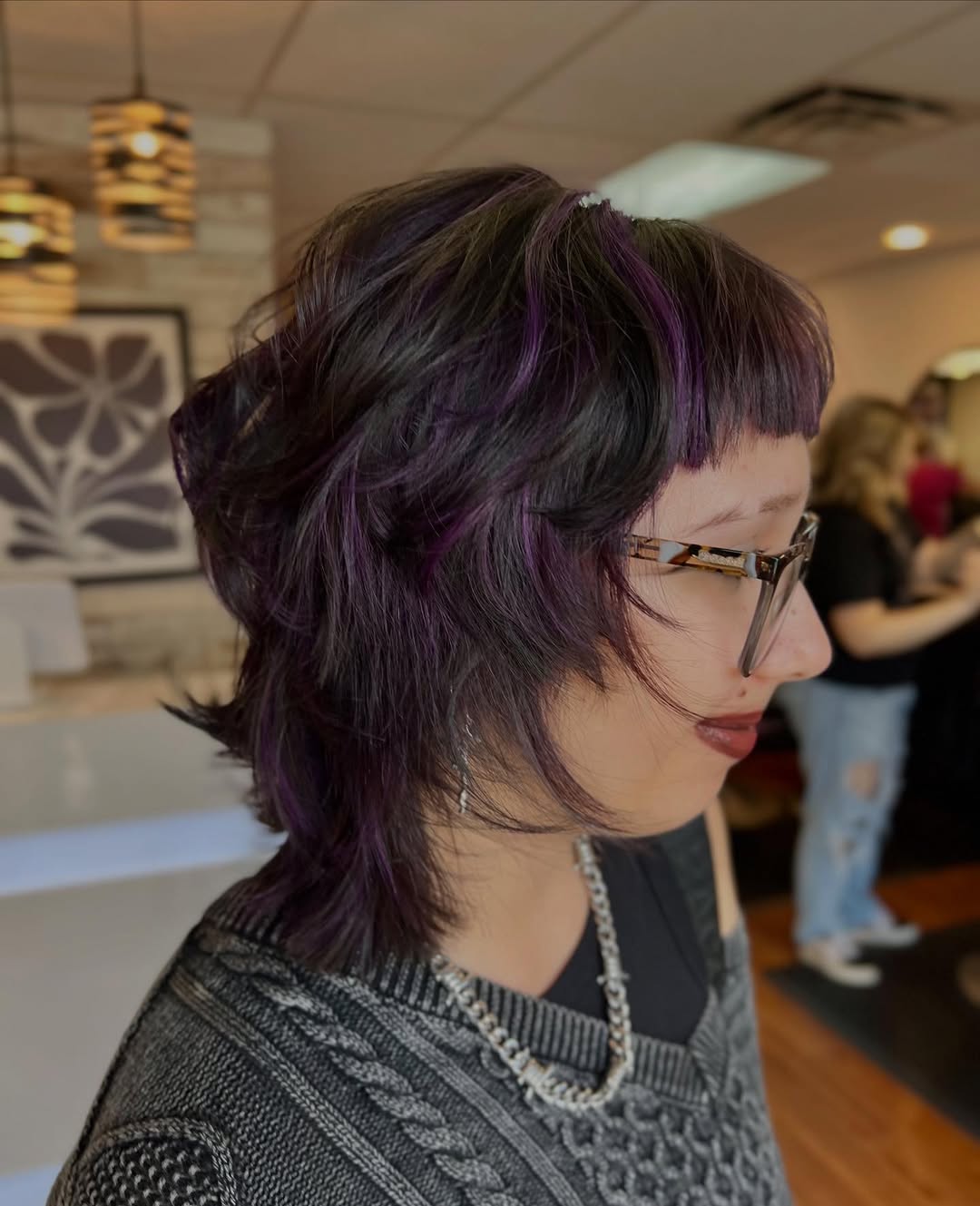 Deep-Purple Layered Shag with Peekaboo Highlights