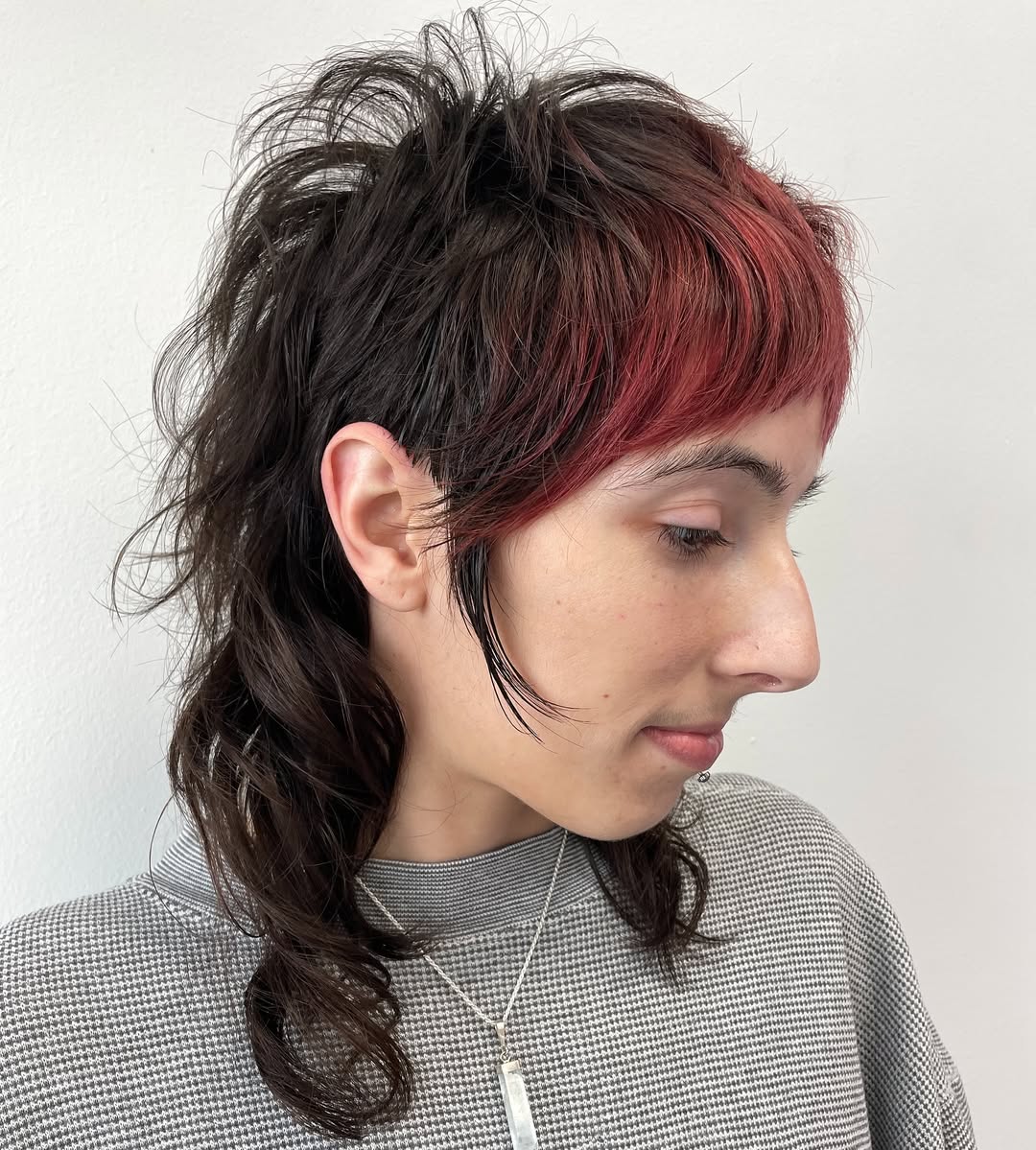Edgy Crimson-Top Shag with Dark Underlayers