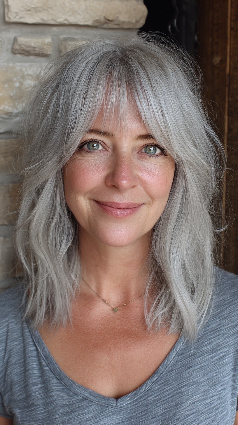 Effortless Silver Layered Shag for Mature Style