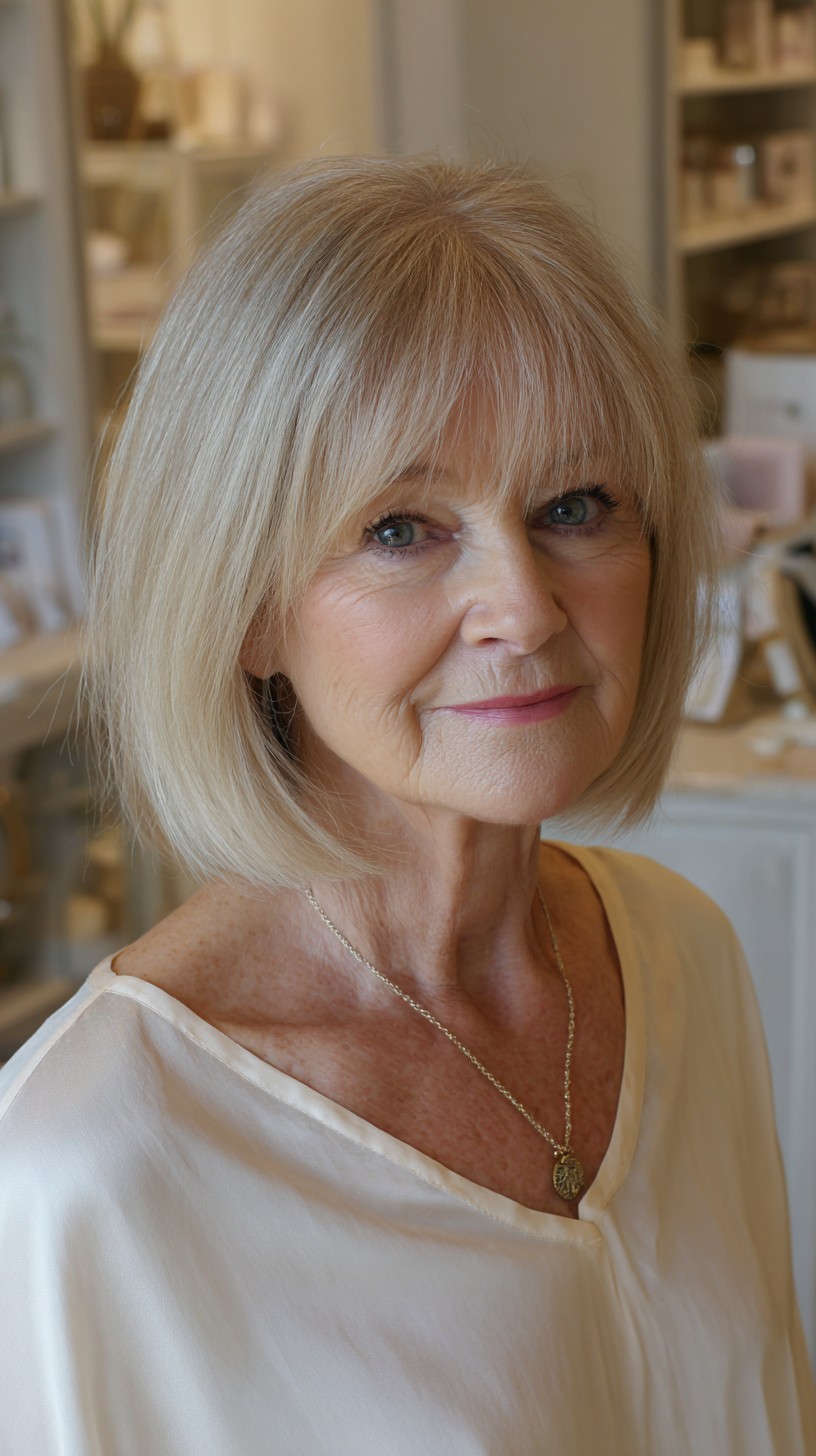 Elegant Silver Blonde Bob with Face-Framing Layers