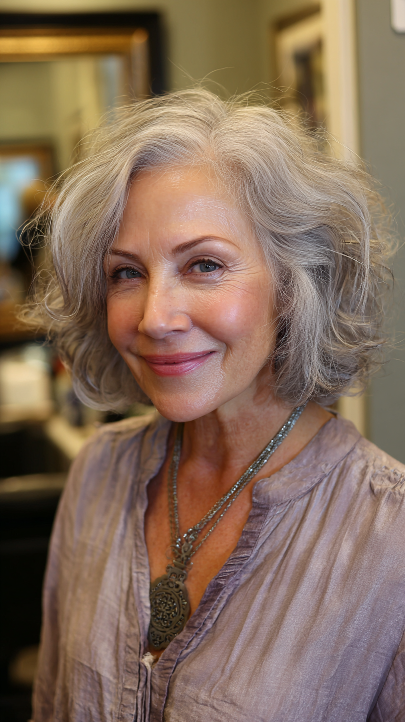 Elegant Soft Curly Bob with Subtle Layers