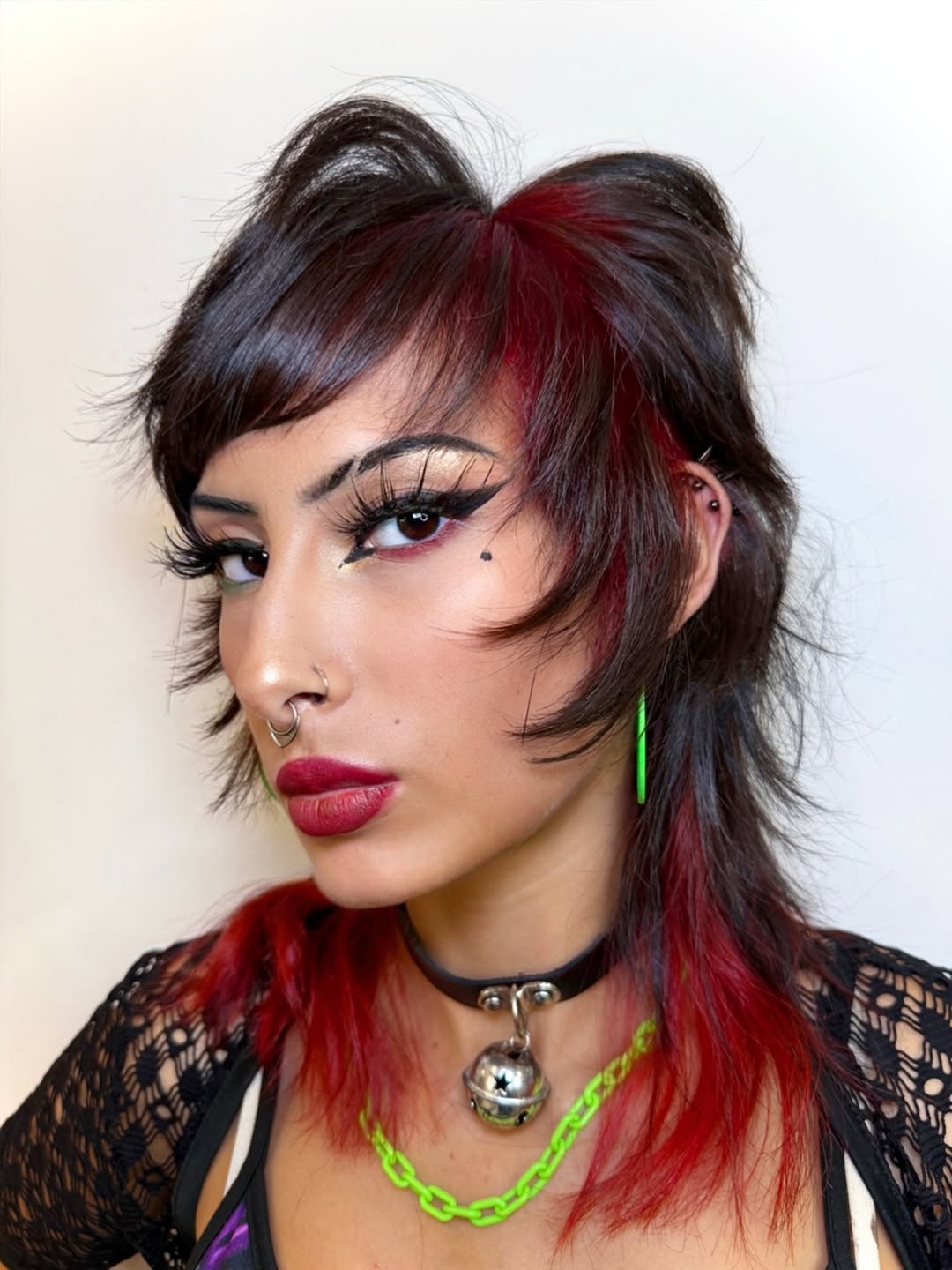 Fiery Red Contrast Shag with Bold Asymmetry