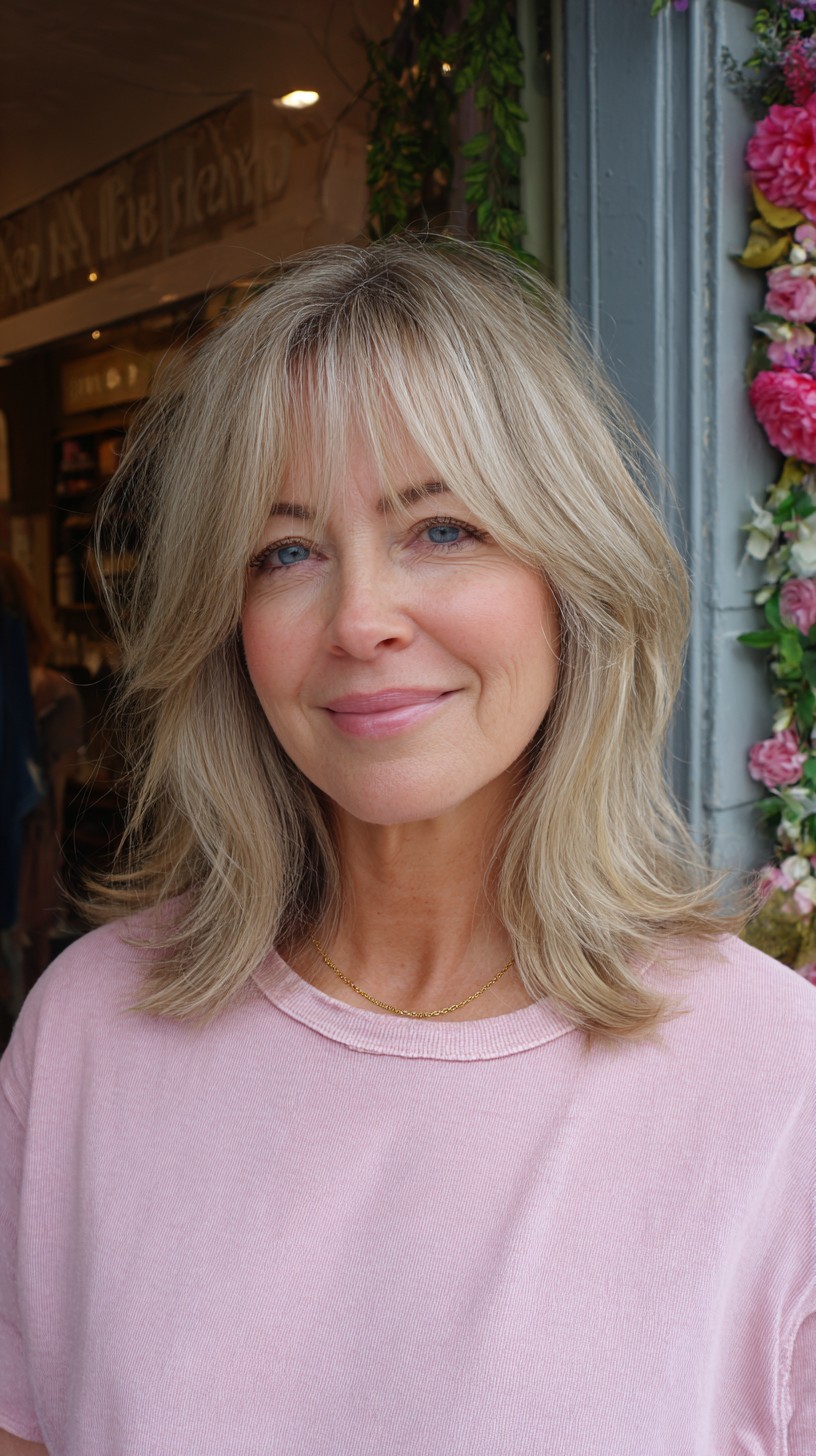 Golden Blonde Lob with Natural Tone Highlights