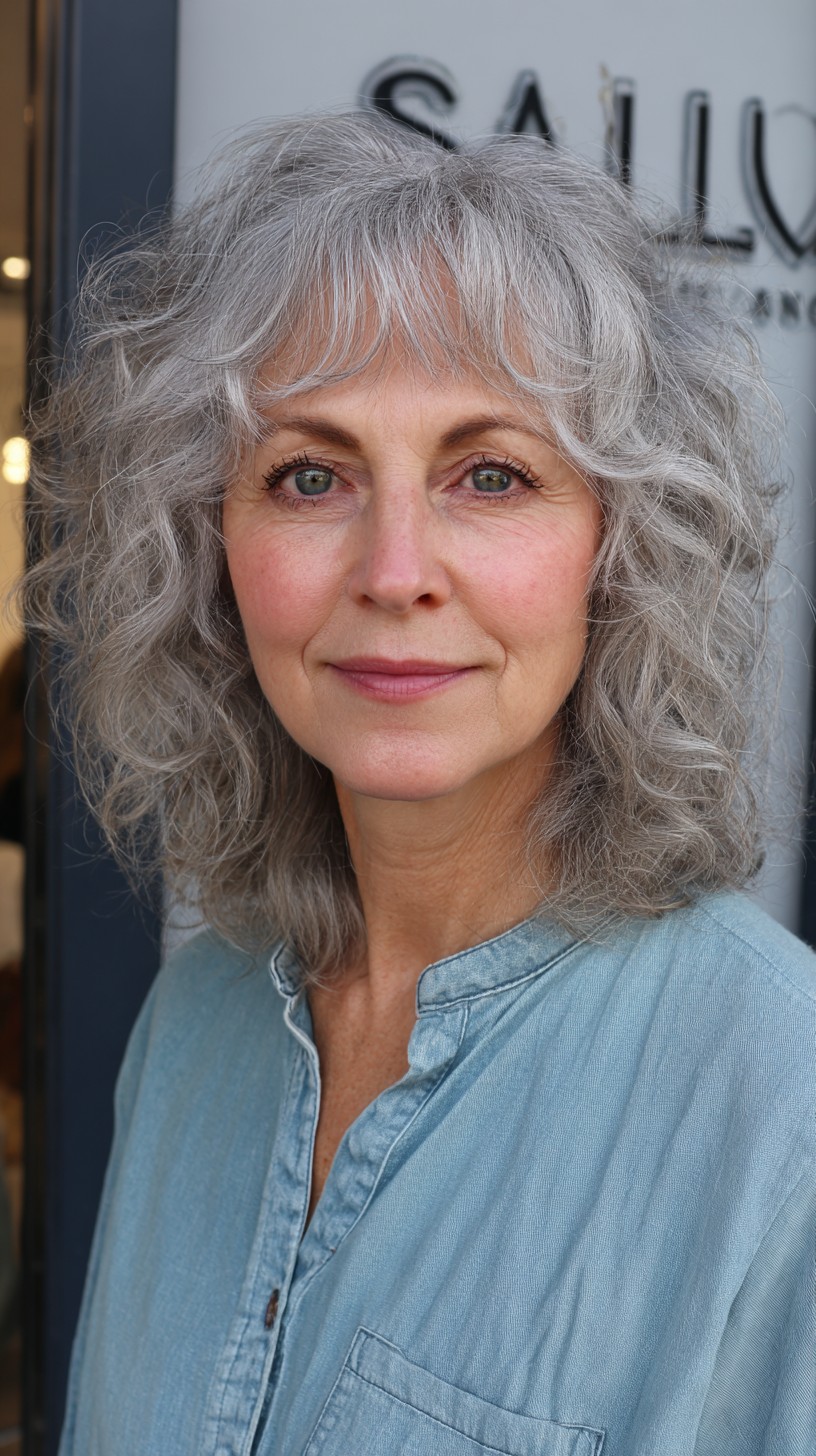 Graceful Silver Waves with Voluminous Curtain Bangs