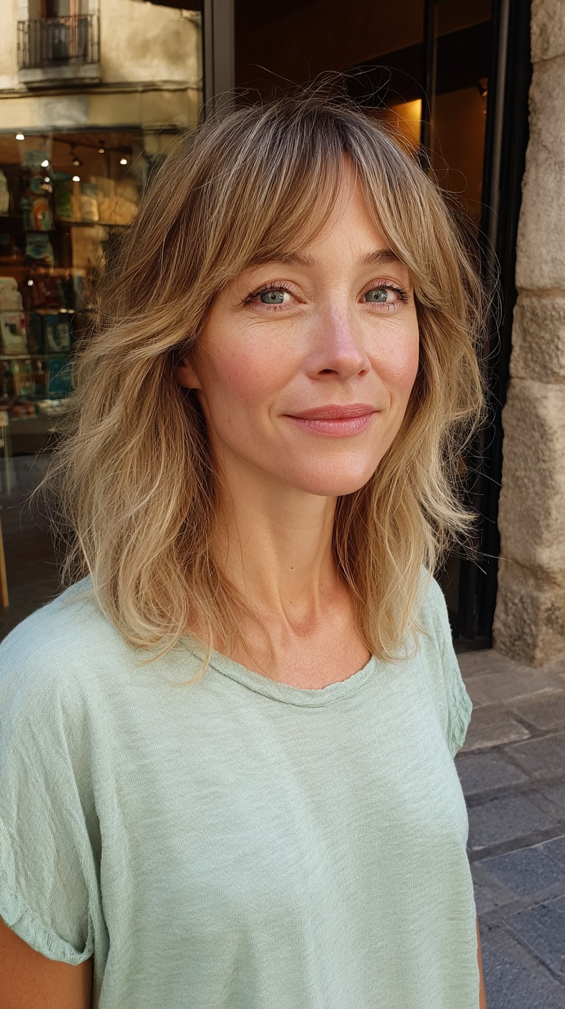 Lightly-Tousled Sunlit Blonde Shag with Natural Highlights