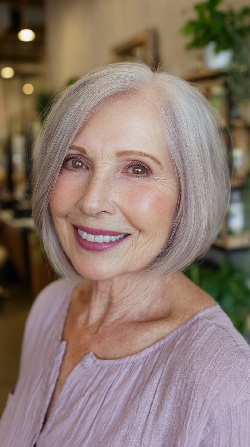 Refined Silver Layered Bob for Graceful Aging