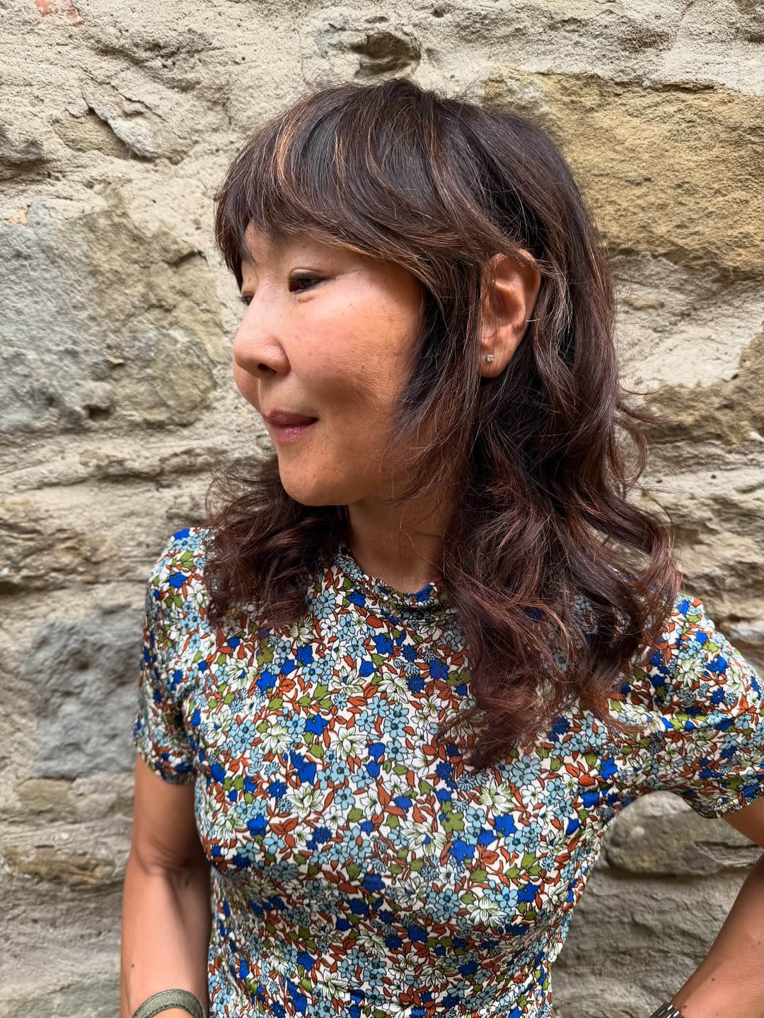 Rich Chestnut Waves with Fringed Bangs