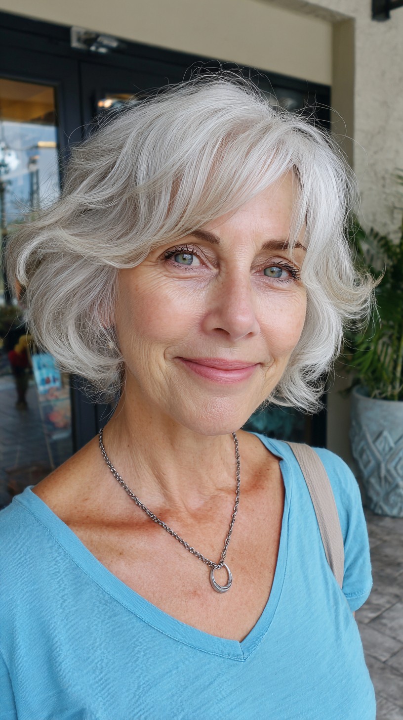 Silver Waves with Voluminous Curtain Bangs