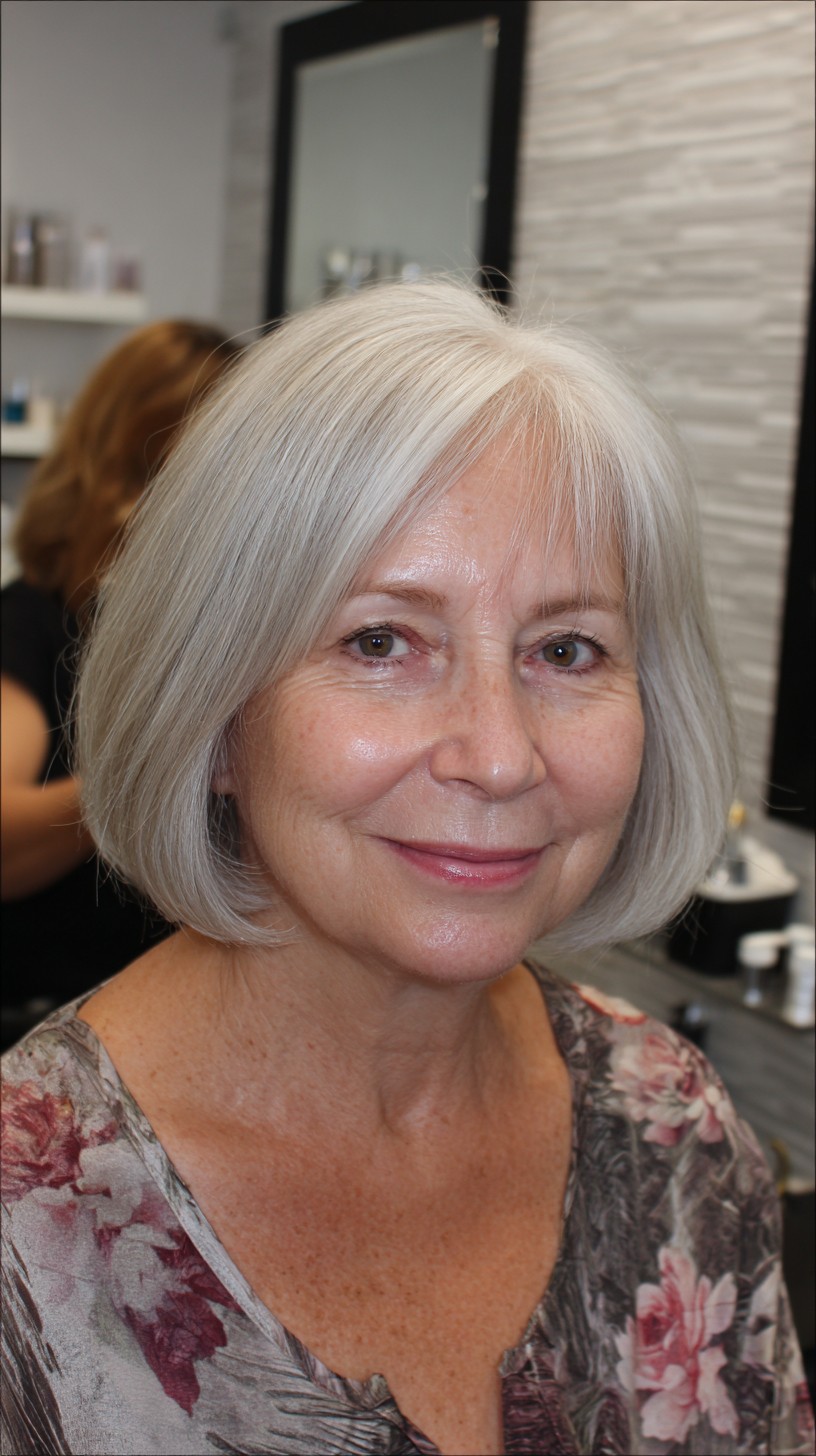 Sleek Silver Bob with Subtle Face-Framing Layers