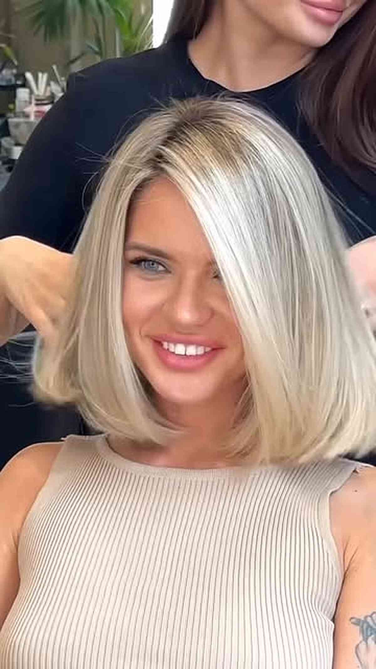 Sleek Straight Platinum Blonde Bob