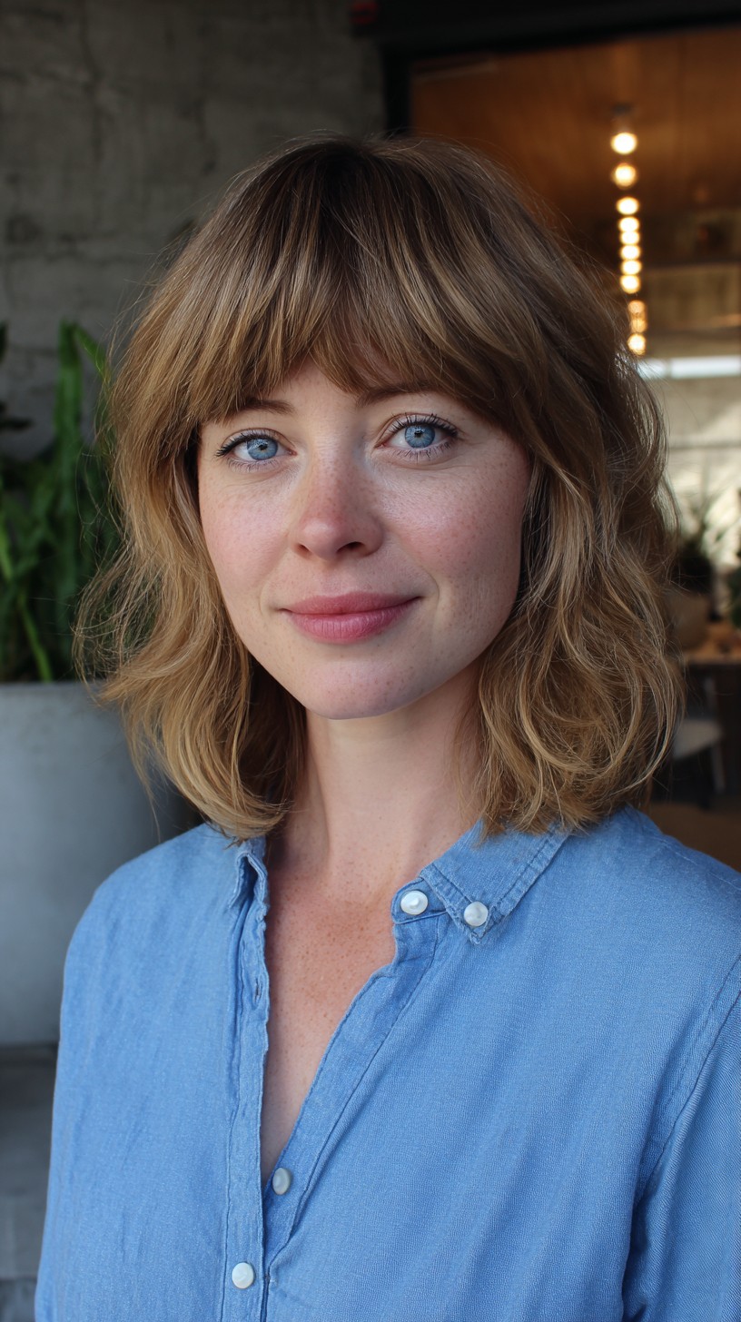 Soft Blonde Shag with Curtain Bangs