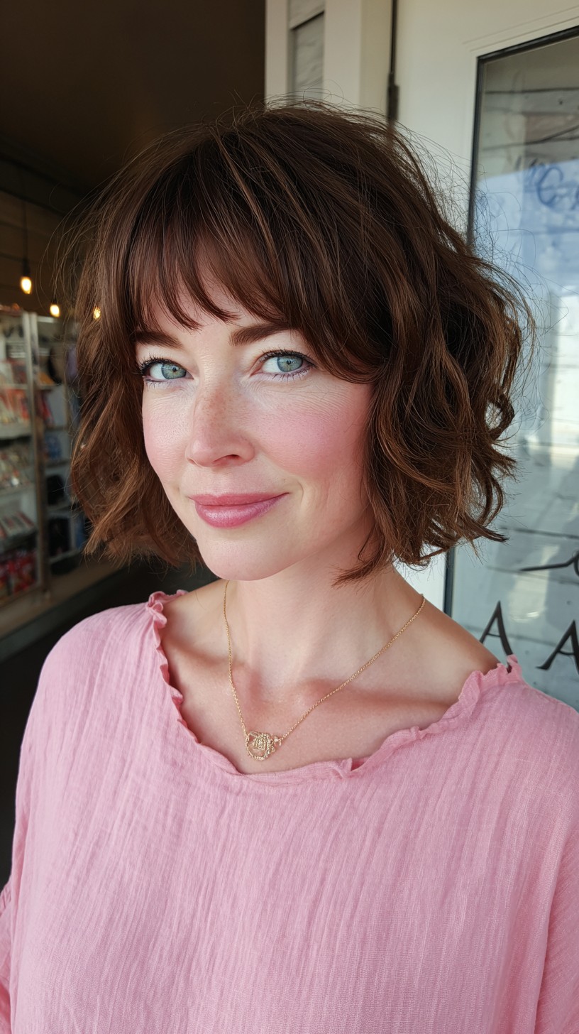 Soft Brunette Waves with Delicate Fringe