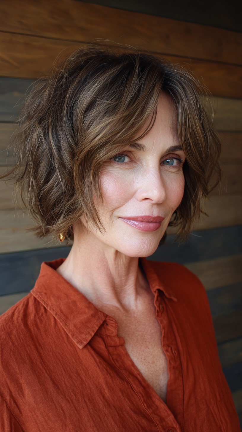 Soft Chocolate Waves with Delicate Curtain Bangs