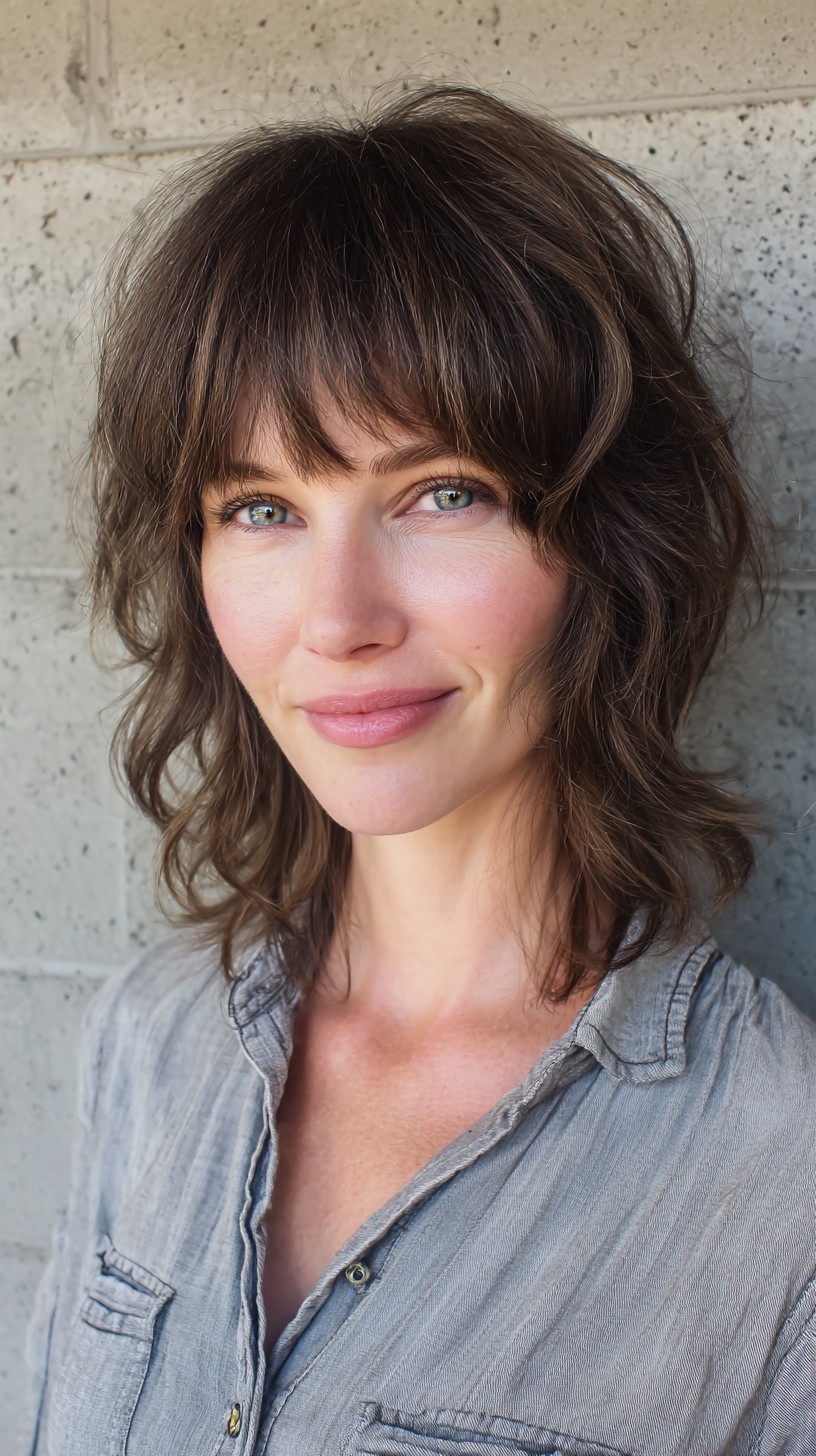 Soft Chocolate Waves with Natural Textured Bangs