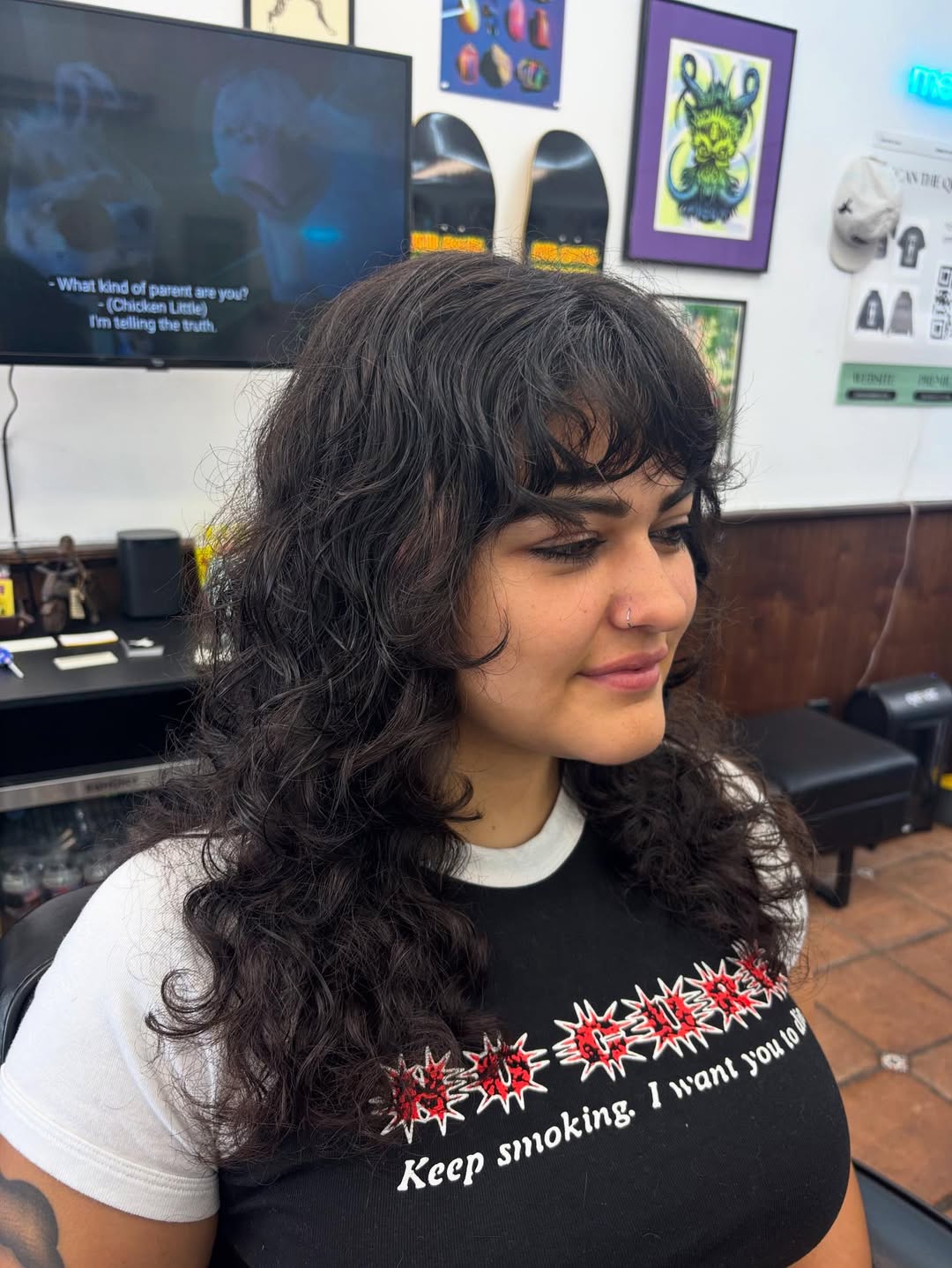 Softly Curled Layered Wolf Cut with Fringe