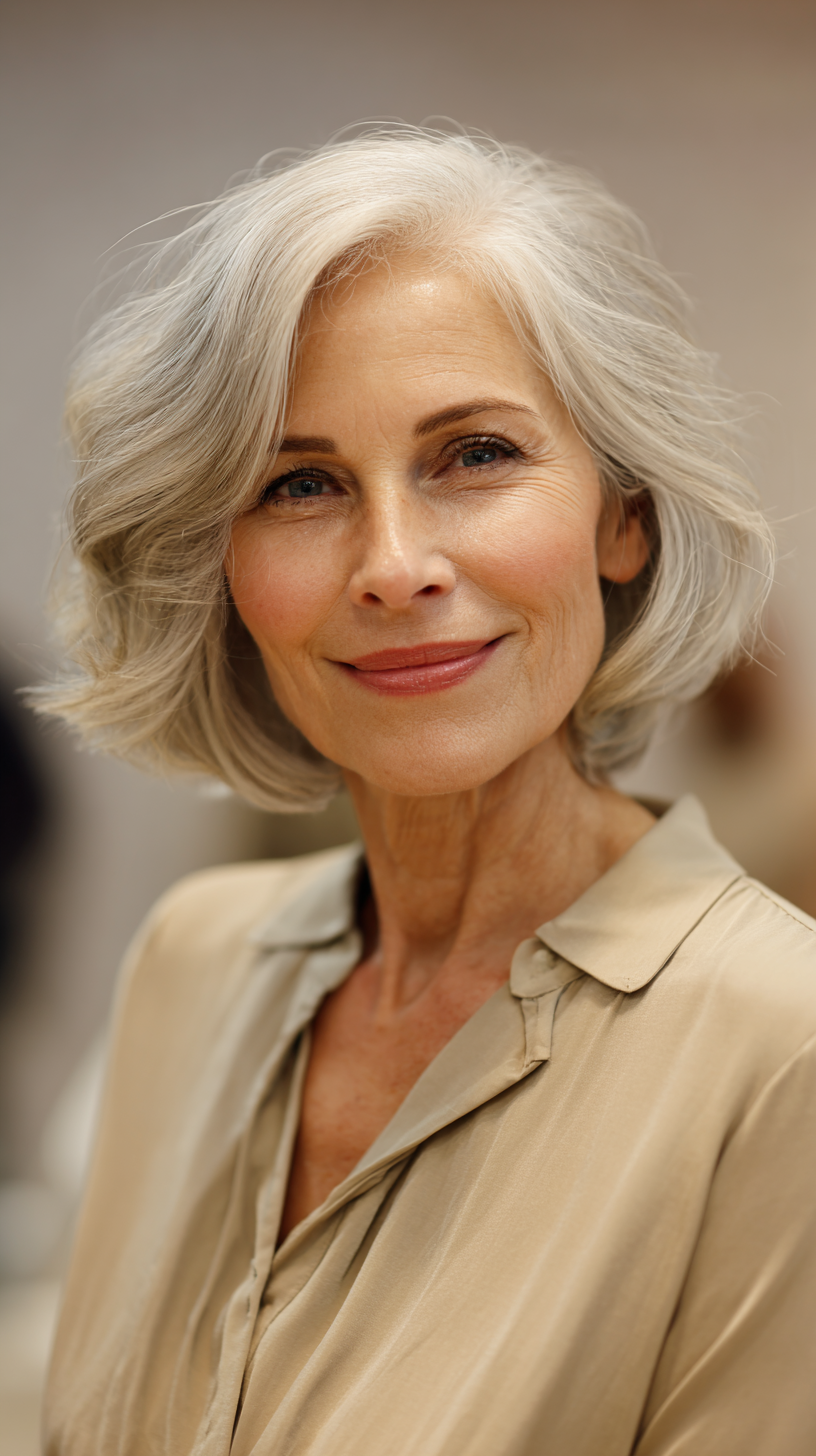 Softly Layered Silver Bob for Timeless Elegance
